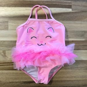 Baby Girl Tutu Cat Pink Swimsuit, Sz 3-6 Months